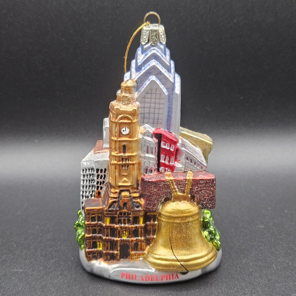 Kurt Adler Philadelphia Skyline Liberty Bell Glass Christmas Ornament 2013